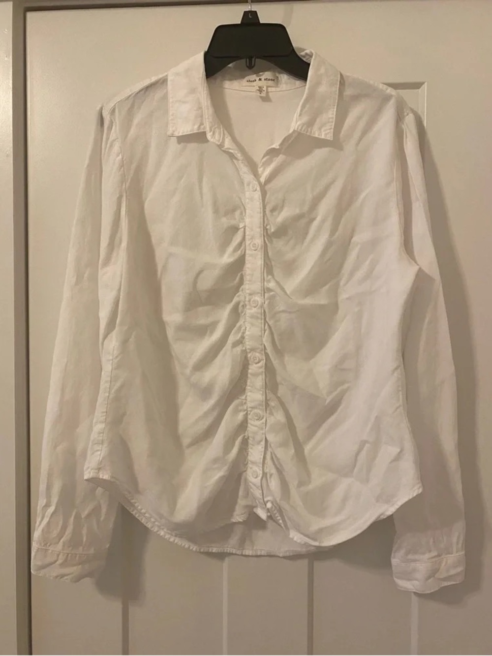 Ruched Front White Button-Down Shirt - Women